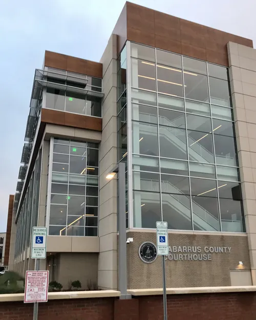 The modern Cabarrus County Courthouse in Concord