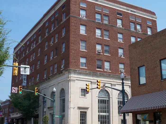 Historic seven-story brick hotel building on Union Street in downtown Concord