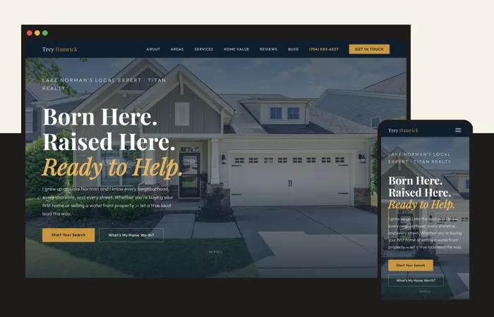 Trey Hamrick, Realtor website on desktop and phone